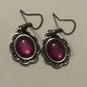 Silver and purple Costume vintage oval filagree earrings great condition
